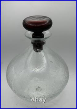 Vintage MCM Early Blenko 5425 Decanter Crystal Crackle Amethyst Stopper 9