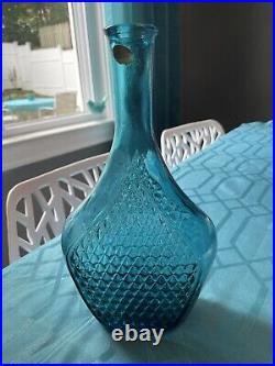 Vintage MCM Emboli Decanter Blue Diamond Pattern Made In Italy No Stopper