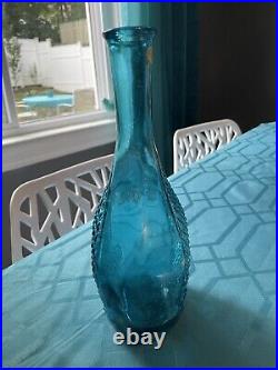 Vintage MCM Emboli Decanter Blue Diamond Pattern Made In Italy No Stopper