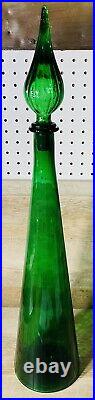 Vintage MCM Empoli 26.5 Emerald Green Optic Genie Bottle Decanter