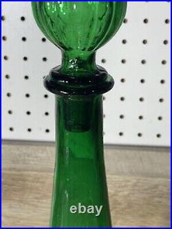 Vintage MCM Empoli 26.5 Emerald Green Optic Genie Bottle Decanter