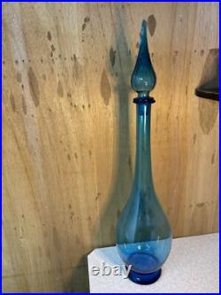 Vintage MCM Empoli 26 Blue, Genie Bottle, Decanter WithStopper