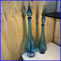 Vintage MCM Empoli 26 Blue, Genie Bottle, Decanter WithStopper