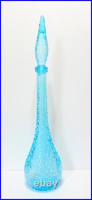 Vintage MCM Empoli Aqua Blue Italian Glass Bubble Genie Bottle