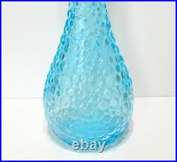 Vintage MCM Empoli Aqua Blue Italian Glass Bubble Genie Bottle