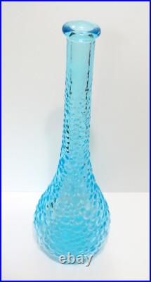 Vintage MCM Empoli Aqua Blue Italian Glass Bubble Genie Bottle