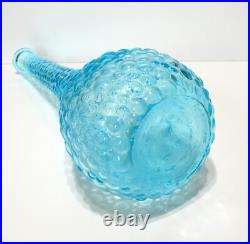Vintage MCM Empoli Aqua Blue Italian Glass Bubble Genie Bottle