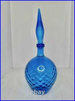 Vintage MCM Empoli Blue Diamond Optic Decanter Blue 15.5 Withstopper Pristine