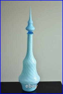 Vintage MCM Empoli Blue Swirl Cased Glass 26 Genie Bottle Decanter w Stopper