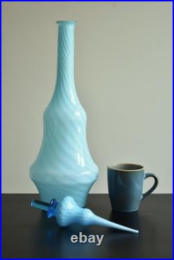 Vintage MCM Empoli Blue Swirl Cased Glass 26 Genie Bottle Decanter w Stopper