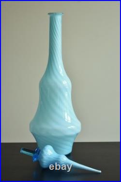 Vintage MCM Empoli Blue Swirl Cased Glass 26 Genie Bottle Decanter w Stopper
