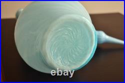 Vintage MCM Empoli Blue Swirl Cased Glass 26 Genie Bottle Decanter w Stopper