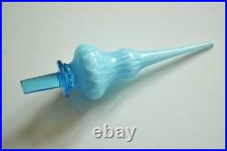 Vintage MCM Empoli Blue Swirl Cased Glass 26 Genie Bottle Decanter w Stopper