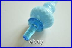 Vintage MCM Empoli Blue Swirl Cased Glass 26 Genie Bottle Decanter w Stopper