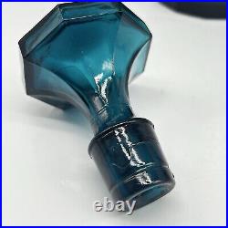 Vintage MCM Empoli Blue Teal Glass Decanter with Stopper Hobnail