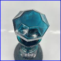 Vintage MCM Empoli Blue Teal Glass Decanter with Stopper Hobnail