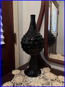 Vintage MCM Empoli Bubble Glass Decanter Black Amethyst Hobnail Genie Bottle 18 Vintage MCM Empoli Bubble Glass Decanter Black Amethyst Hobnail Genie Bottle 18