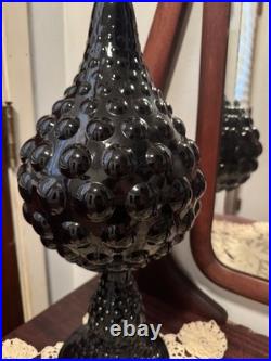 Vintage MCM Empoli Bubble Glass Decanter Black Amethyst Hobnail Genie Bottle 18