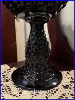 Vintage MCM Empoli Bubble Glass Decanter Black Amethyst Hobnail Genie Bottle 18