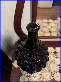 Vintage MCM Empoli Bubble Glass Decanter Black Amethyst Hobnail Genie Bottle 18