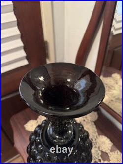 Vintage MCM Empoli Bubble Glass Decanter Black Amethyst Hobnail Genie Bottle 18