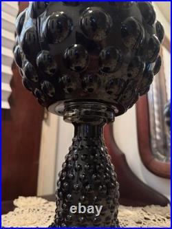 Vintage MCM Empoli Bubble Glass Decanter Black Amethyst Hobnail Genie Bottle 18