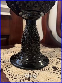 Vintage MCM Empoli Bubble Glass Decanter Black Amethyst Hobnail Genie Bottle 18