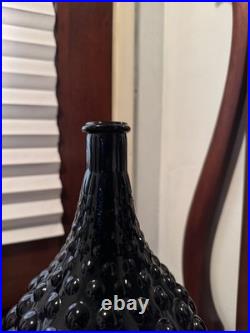 Vintage MCM Empoli Bubble Glass Decanter Black Amethyst Hobnail Genie Bottle 18