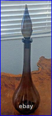 Vintage MCM Empoli Genie Bottle Smoke Paneled Glass 20