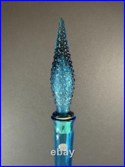 Vintage MCM Empoli Genie Glass Bottle Teal Decanter Basket Weave Pattern