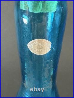 Vintage MCM Empoli Genie Glass Bottle Teal Decanter Basket Weave Pattern