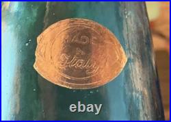 Vintage MCM Empoli Genie Glass Bottle Teal Decanter Basket Weave Pattern