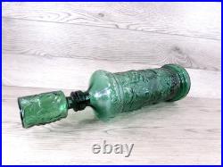 Vintage MCM Empoli Glass Genie Decanter Fruit Motif 19.25 Green With Stopper
