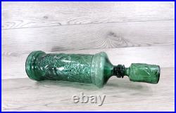 Vintage MCM Empoli Glass Genie Decanter Fruit Motif 19.25 Green With Stopper