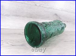 Vintage MCM Empoli Glass Genie Decanter Fruit Motif 19.25 Green With Stopper