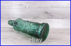 Vintage MCM Empoli Glass Genie Decanter Fruit Motif 19.25 Green With Stopper