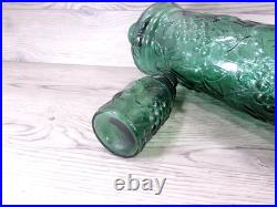 Vintage MCM Empoli Glass Genie Decanter Fruit Motif 19.25 Green With Stopper