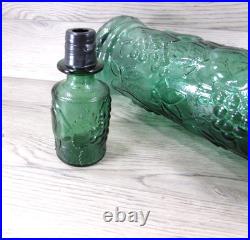 Vintage MCM Empoli Glass Genie Decanter Fruit Motif 19.25 Green With Stopper