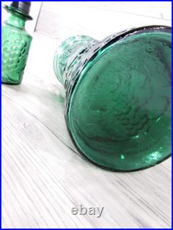 Vintage MCM Empoli Glass Genie Decanter Fruit Motif 19.25 Green With Stopper