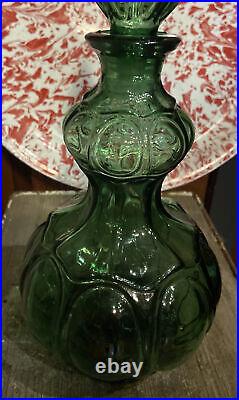Vintage MCM Empoli Italian Art Glass Green Genie Bottle Decanter Italy