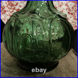 Vintage MCM Empoli Italian Art Glass Green Genie Bottle Decanter Italy