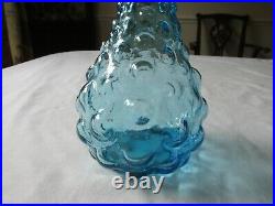 Vintage MCM Empoli Italian Glass Ice Blue Bubble Genie Bottle Decanter 19 1/2