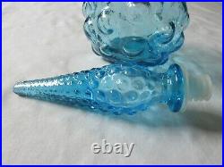 Vintage MCM Empoli Italian Glass Ice Blue Bubble Genie Bottle Decanter 19 1/2