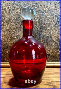 Vintage MCM Empoli Italy BLENKO Ruby Red Glass Liquor Decanter Mid Century