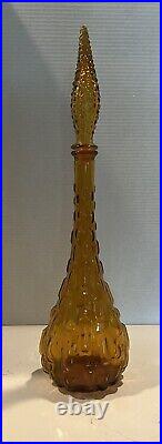 Vintage MCM Empoli Italy Yellow Amber Brick Hobnail Genie Decanter Bottle