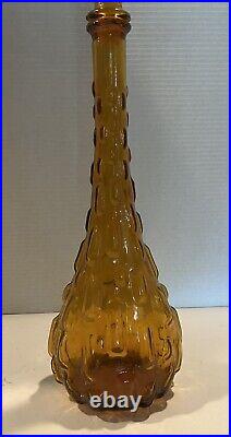 Vintage MCM Empoli Italy Yellow Amber Brick Hobnail Genie Decanter Bottle