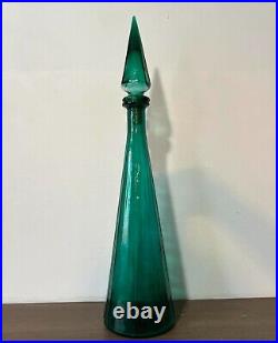 Vintage MCM Empoli Paneled Genie Bottle Decanter With Stopper 19 Teal Green