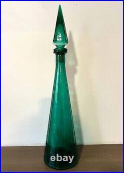 Vintage MCM Empoli Paneled Genie Bottle Decanter With Stopper 19 Teal Green