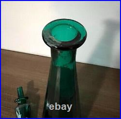 Vintage MCM Empoli Paneled Genie Bottle Decanter With Stopper 19 Teal Green