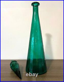 Vintage MCM Empoli Paneled Genie Bottle Decanter With Stopper 19 Teal Green